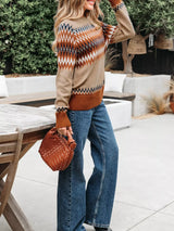 Color Block Crew Neck Sweater - Trendsi - Flyclothing LLC
