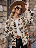 Geometric Zip Up Long Sleeve Outerwear - Trendsi