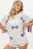 BiBi American Flag Sequin Ribbon T-Shirt - Trendsi - Flyclothing LLC