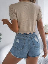 Tied Openwork Short Sleeve Cardigan - Trendsi - Flyclothing LLC