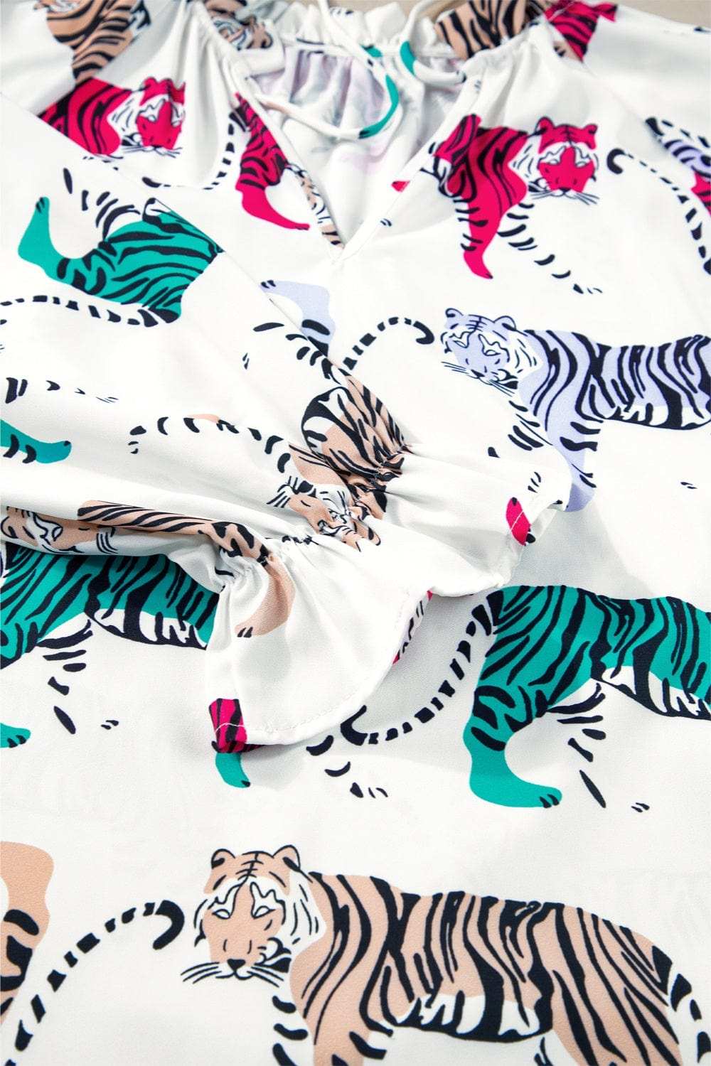 Printed Tie Neck Long Sleeve Blouse - Trendsi - Flyclothing LLC