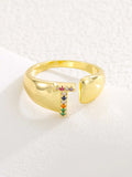 18K Gold-Plated Zircon Letter Ring - Trendsi - Flyclothing LLC