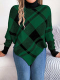 Plaid Turtleneck Batwing Sleeve Sweater - Trendsi - Flyclothing LLC
