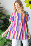 Heimish Full Size Short Sleeve Striped Tiered Top - Trendsi