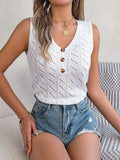 Openwork V-Neck Knit Vest - Trendsi