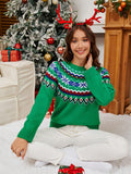 Geometric Round Neck Long Sleeve Sweater - Trendsi