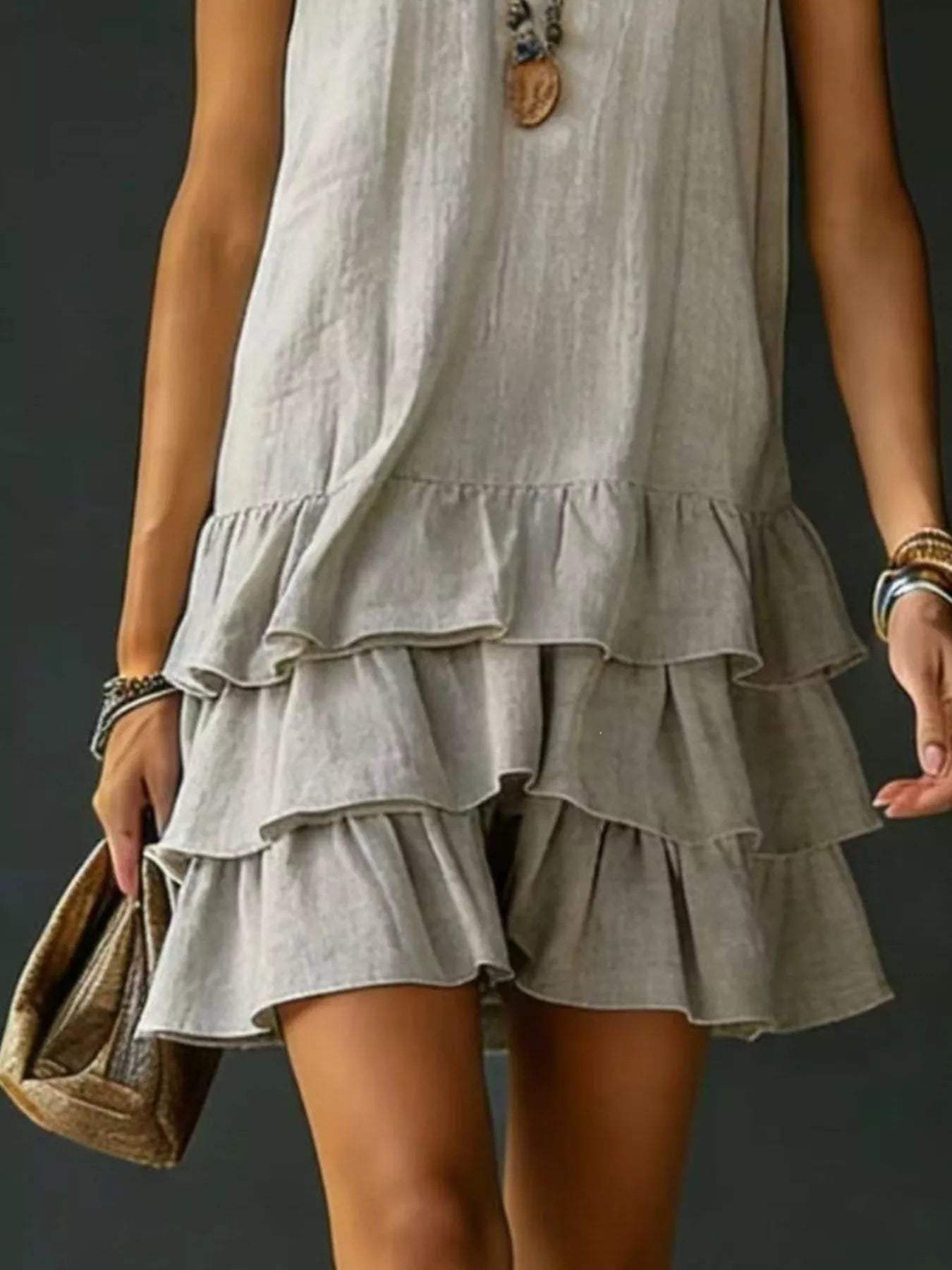 Full Size Ruffled Hem V-Neck Sleeveless Dress Plus Size - Trendsi - Flyclothing LLC