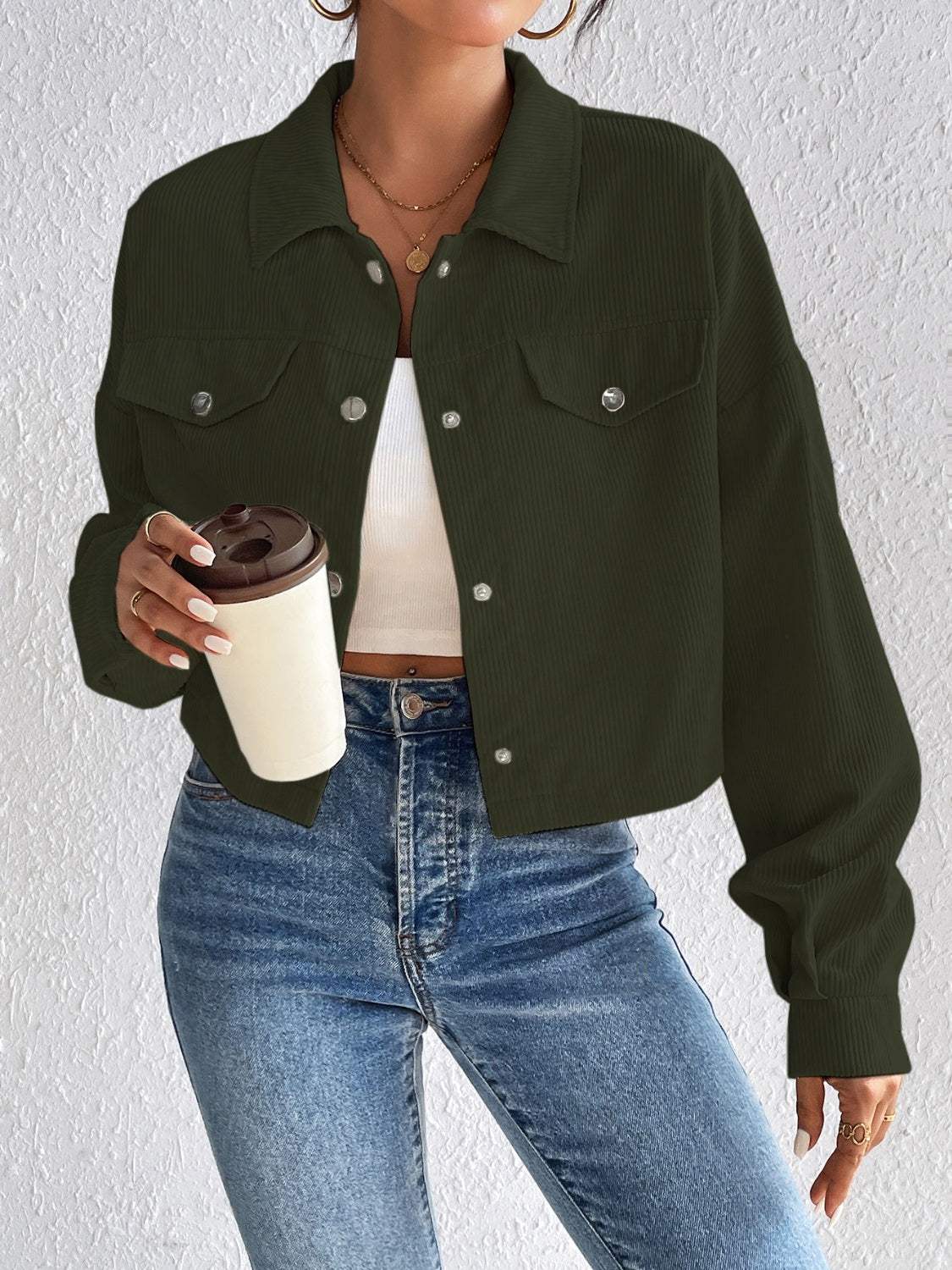 Snap Down Long Sleeve Jacket - Trendsi - Flyclothing LLC