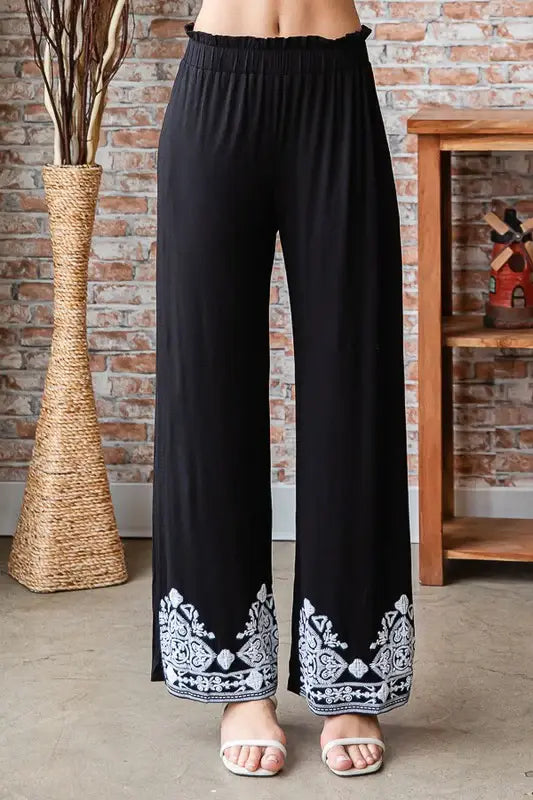 Heimish Full Size Solid Damask Casual Pants Plus Size - Trendsi - Flyclothing LLC