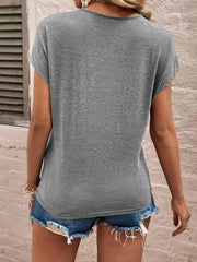 Full Size Lace Detail V-Neck Short Sleeve T-Shirt - Trendsi
