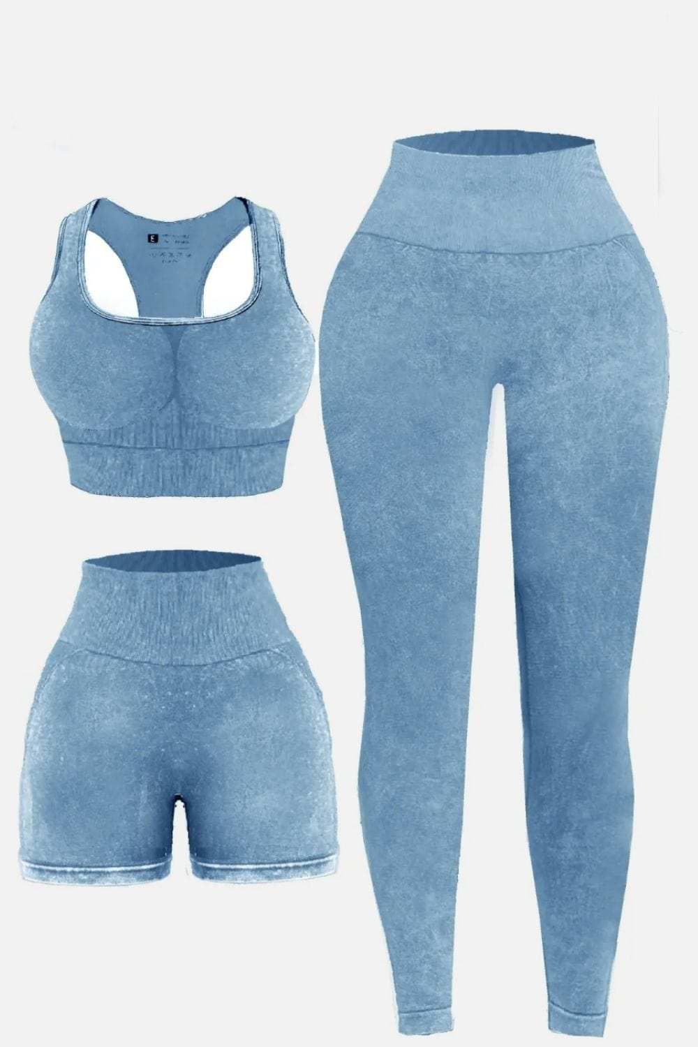 3 Piece Washed Square Neck Wide Strap Active Set - Trendsi - Flyclothing LLC