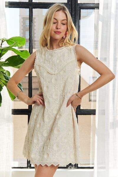 ADORA Applique Round Neck Sleeveless Shift Dress - Trendsi - Flyclothing LLC