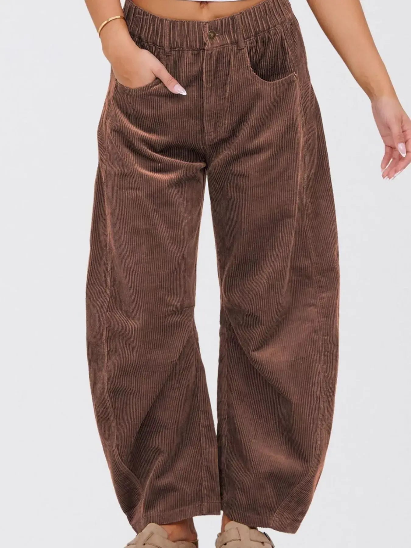 Corduroy Wide Leg Pants - Trendsi - Flyclothing LLC