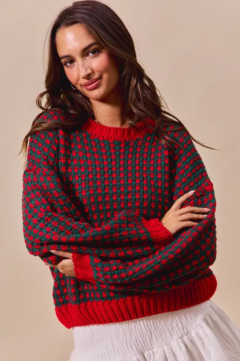 SO ME Textured Two Tone Sweater - Trendsi - Flyclothing LLC