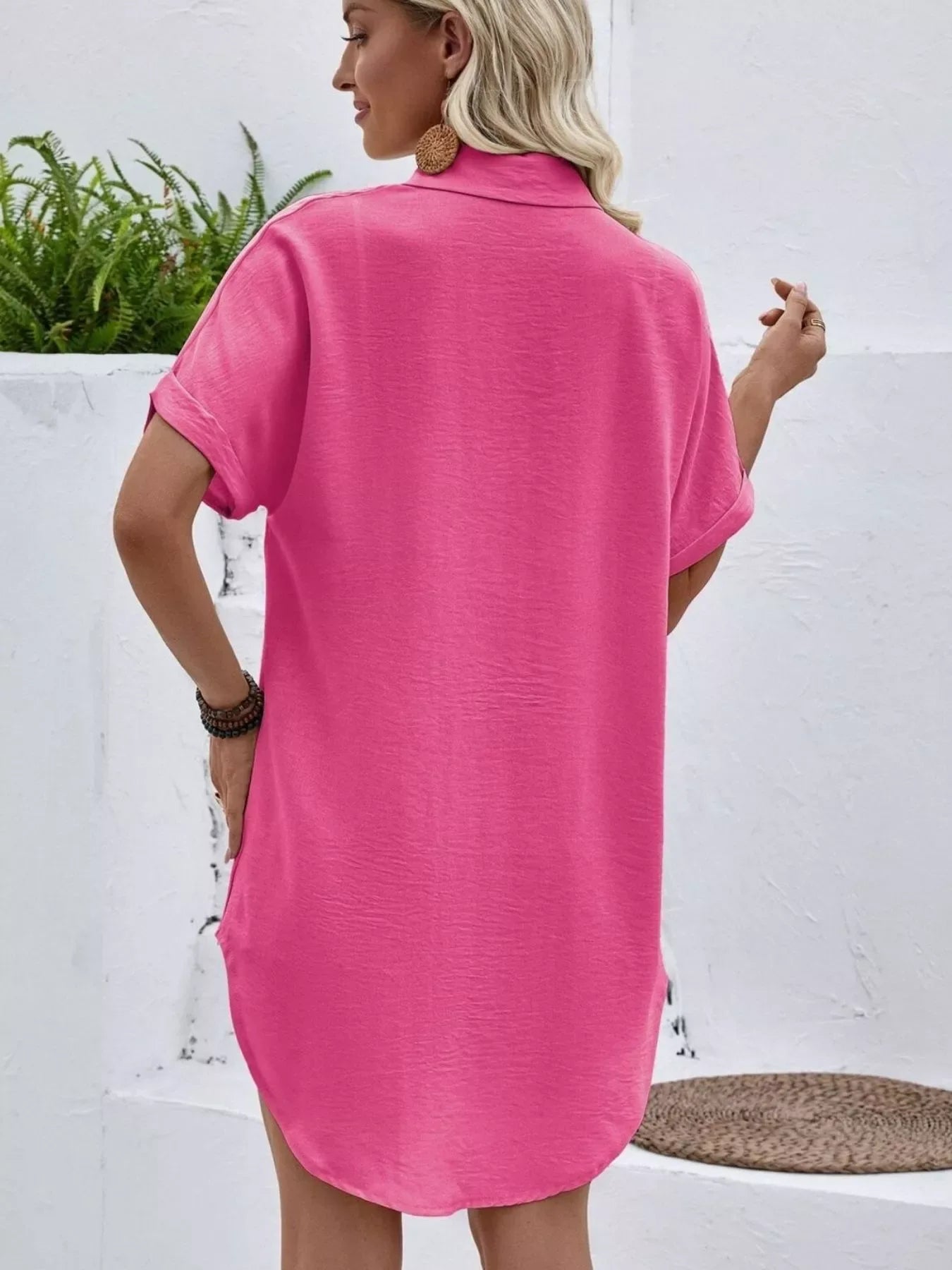 Relaxed Fit Button-Down Longline Shirt - Trendsi - Flyclothing LLC