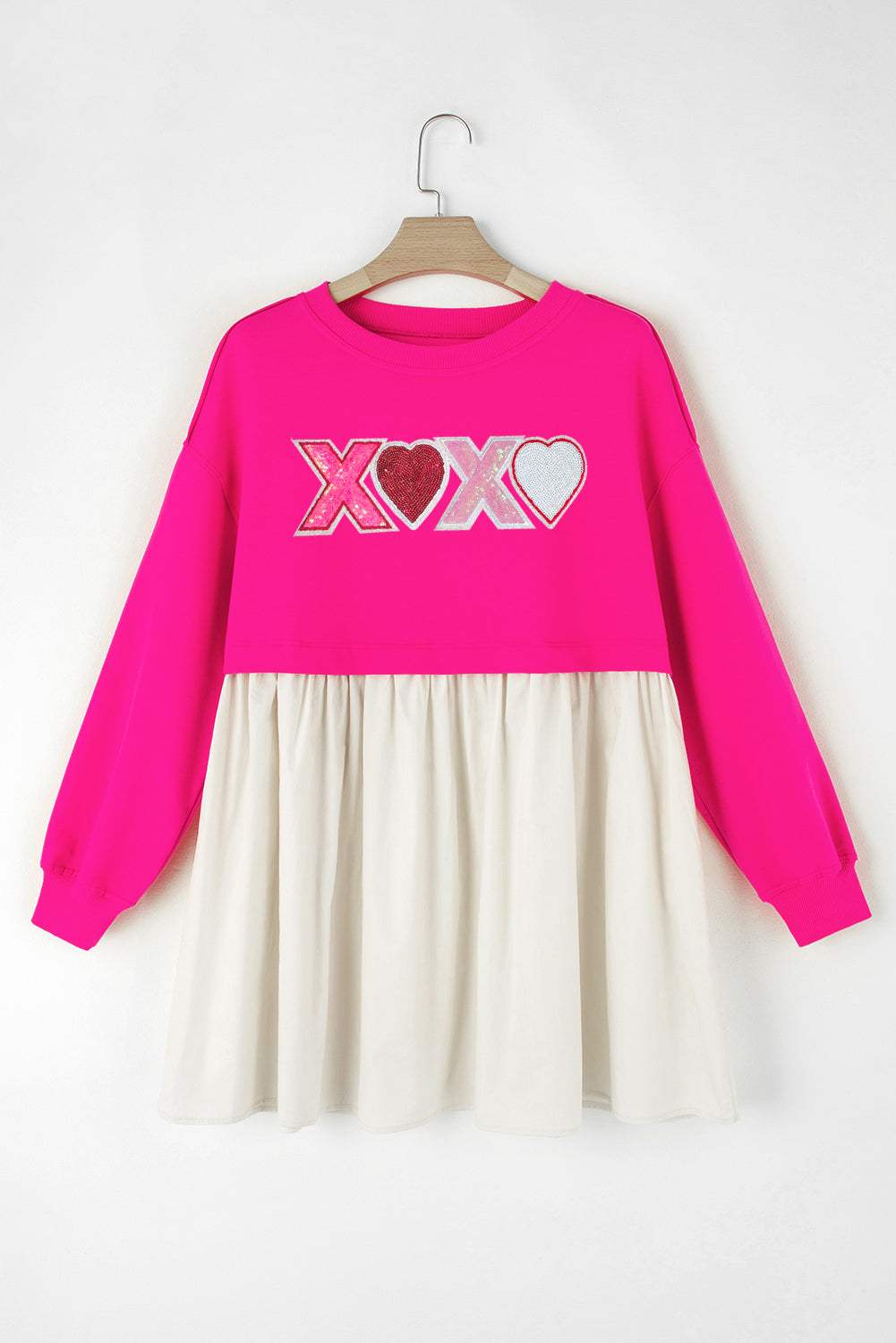 XOXO Sequin Heart Long Sleeve Dress - Trendsi - Flyclothing LLC