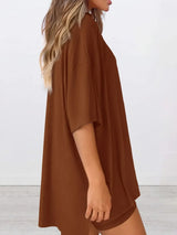 Full Size Oversized Round Neck Top and Shorts Set Plus Size - Trendsi - Flyclothing LLC