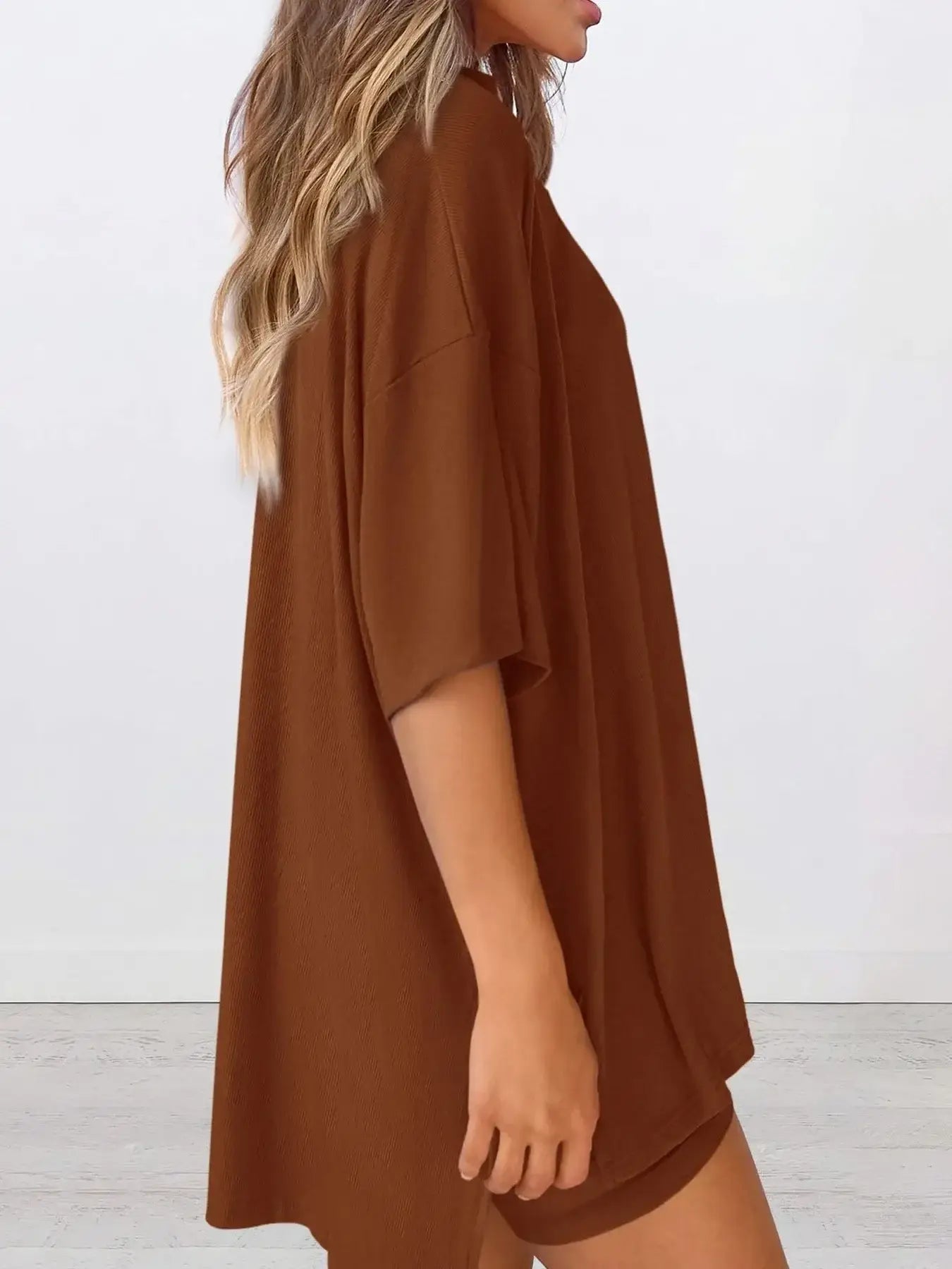 Full Size Oversized Round Neck Top and Shorts Set Plus Size - Trendsi - Flyclothing LLC