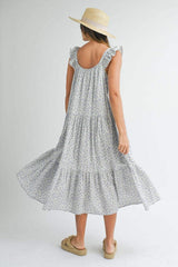 MABLE Floral Ruffle Shoulder Tiered Midi Dress - Trendsi - Flyclothing LLC
