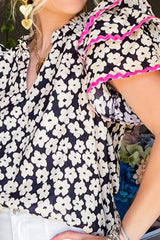 Printed V-Neck Flounce Sleeve Blouse - Trendsi - Flyclothing LLC