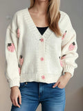 Crochet Strawberry V-Neck Long Sleeve Cardigan - Trendsi - Flyclothing LLC