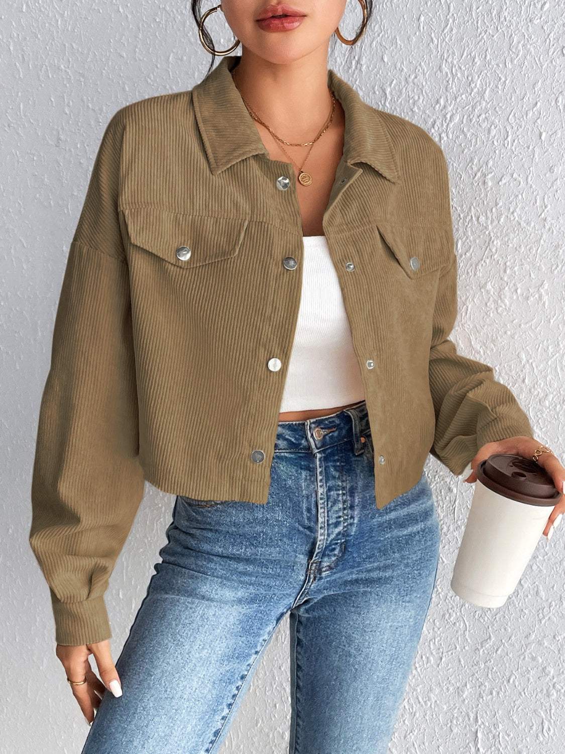 Snap Down Long Sleeve Jacket - Trendsi - Flyclothing LLC