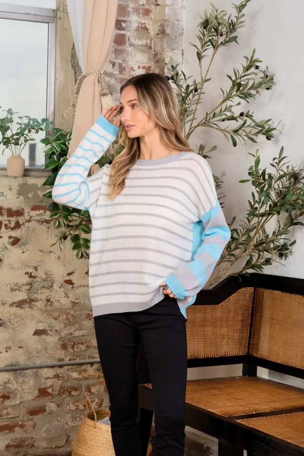 Sew In Love Full Size Striped Dropped Shoulder Sweater - Trendsi - Flyclothing LLC