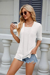 Texture Square Neck Half Sleeve Blouse - Trendsi - Flyclothing LLC