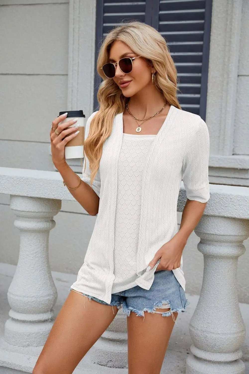 Texture Square Neck Half Sleeve Blouse - Trendsi - Flyclothing LLC