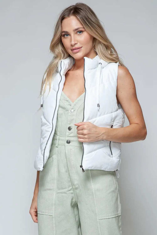 Snobbish Zip Up Quilted Hooded Vest - Trendsi - Flyclothing LLC