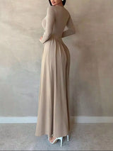 Long Sleeve Ruched A-Line Maxi Dress - Trendsi - Flyclothing LLC