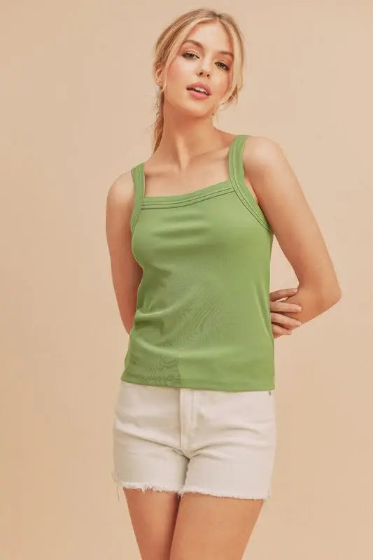 Aemi + Co Square Neck Wide Strap Tank - Trendsi - Flyclothing LLC