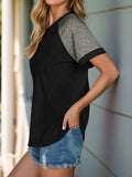Full Size Contrast Round Neck Short Sleeve T-Shirt - Trendsi - Flyclothing LLC