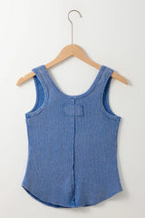 Mineral Wash Ribbed Notch Neck Tank - Trendsi - Flyclothing LLC