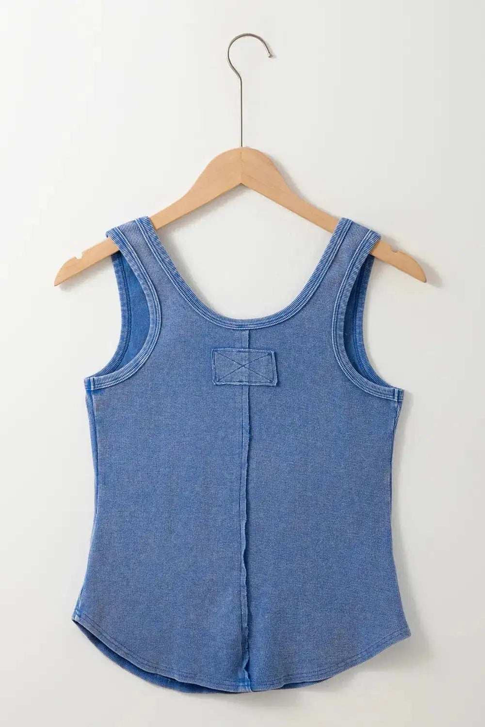 Mineral Wash Ribbed Notch Neck Tank - Trendsi - Flyclothing LLC