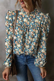 Frill Printed Mock Neck Long Sleeve Blouse - Trendsi - Flyclothing LLC