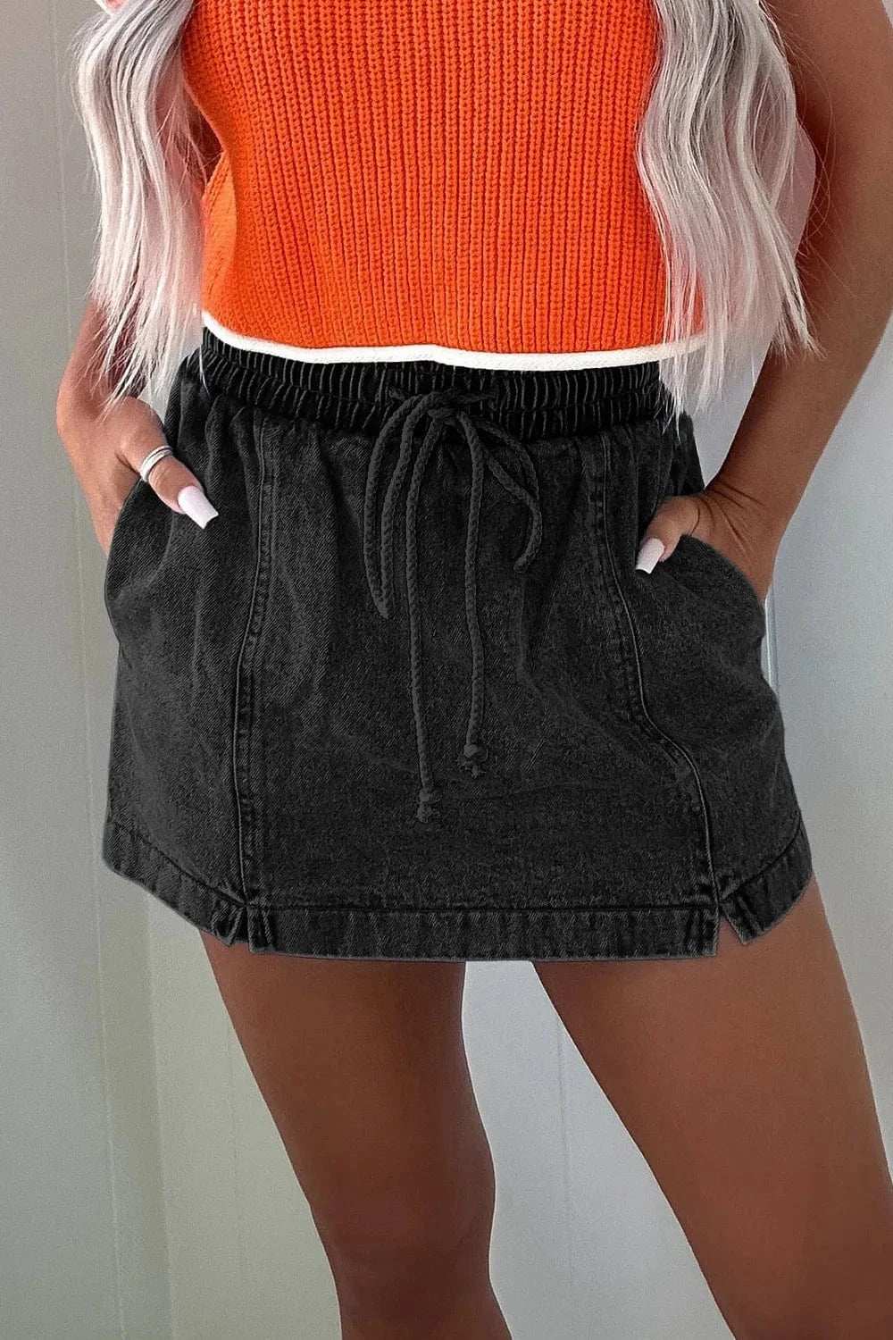 Drawstring High Waist Denim Shorts - Trendsi - Flyclothing LLC