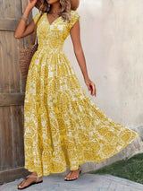 Printed Cap Sleeve Maxi Dress - Trendsi - Flyclothing LLC