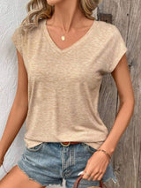 V-Neck Short Sleeve T-Shirt - Trendsi - Flyclothing LLC