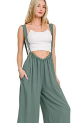 Zenana Woven Tie Back Suspender Jumpsuit - Trendsi - Flyclothing LLC