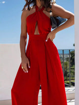Halter Neck Cut-Out Wide-Leg Jumpsuit - Trendsi - Flyclothing LLC