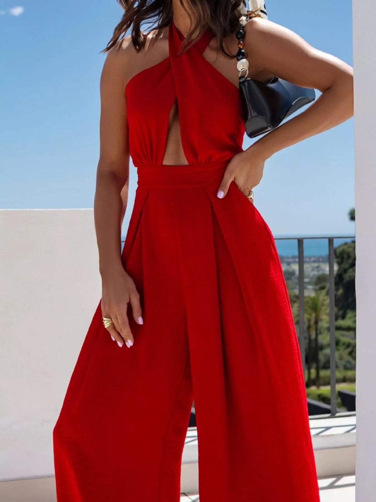 Halter Neck Cut-Out Wide-Leg Jumpsuit - Trendsi - Flyclothing LLC
