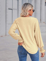 V-Neck Eyelet Flounce Sleeve Blouse - Trendsi - Flyclothing LLC