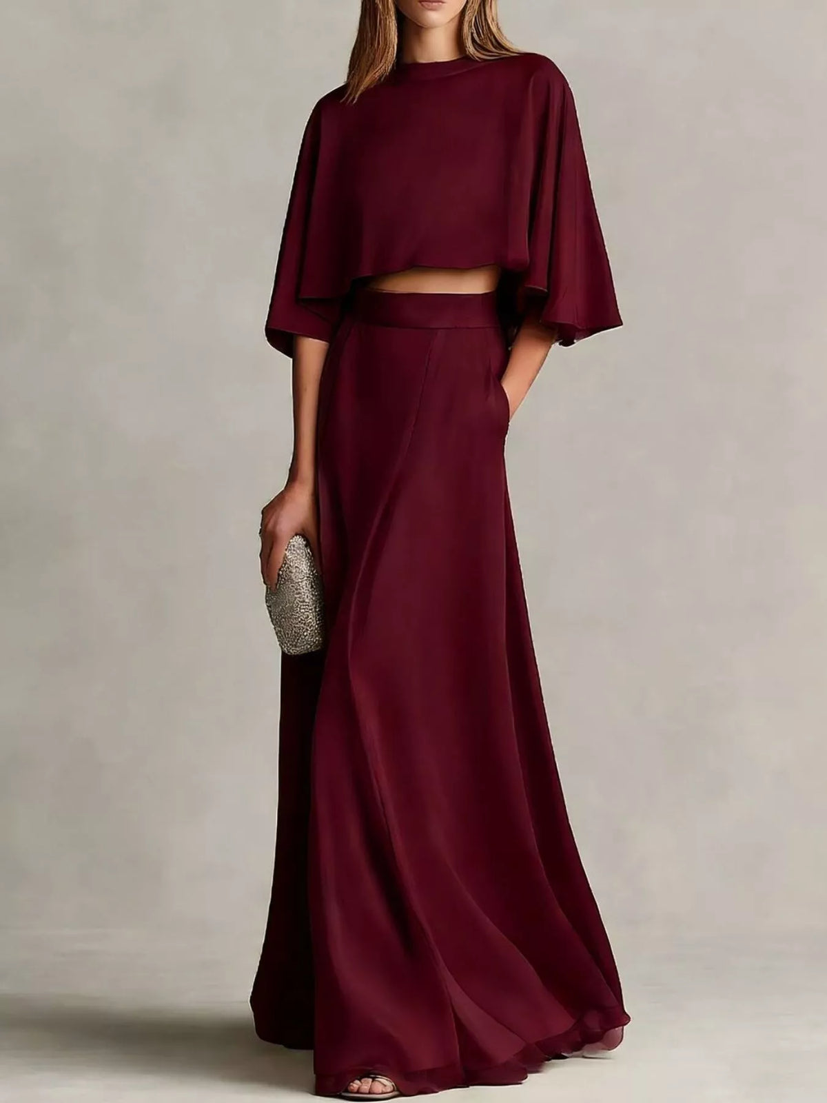 Full Size Satin Crop Top and Maxi Skirt Two-Piece Set Plus Size - Trendsi - Flyclothing LLC