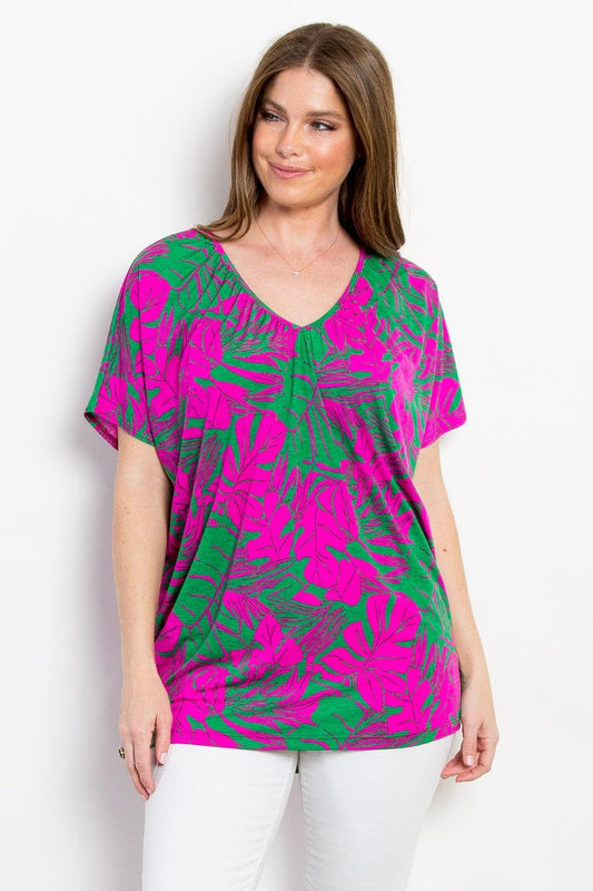 Be Stage Contrast Printed Short Sleeve Top - Trendsi