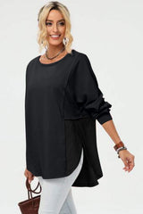 Double Take Full Size Long Sleeve High-Low T-Shirt - Trendsi - Flyclothing LLC