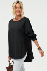 Double Take Full Size Long Sleeve High-Low T-Shirt - Trendsi