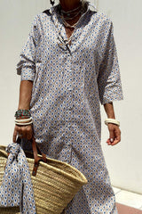 Tied Button Up Three-Quarter Sleeve Dress - Trendsi - Flyclothing LLC