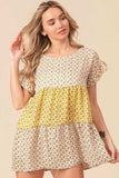 BiBi Flroal Printed Woven Color Block and Tiered Top - Trendsi - Flyclothing LLC