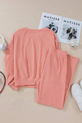 Round Neck Long Sleeve Top and Pants Set - Trendsi - Flyclothing LLC